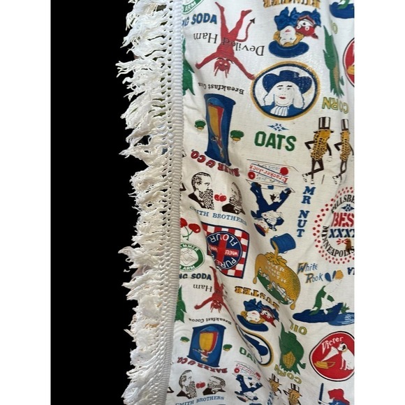 Vintage novelty print brands blanket coverlet with fringe - Picture 6 of 10